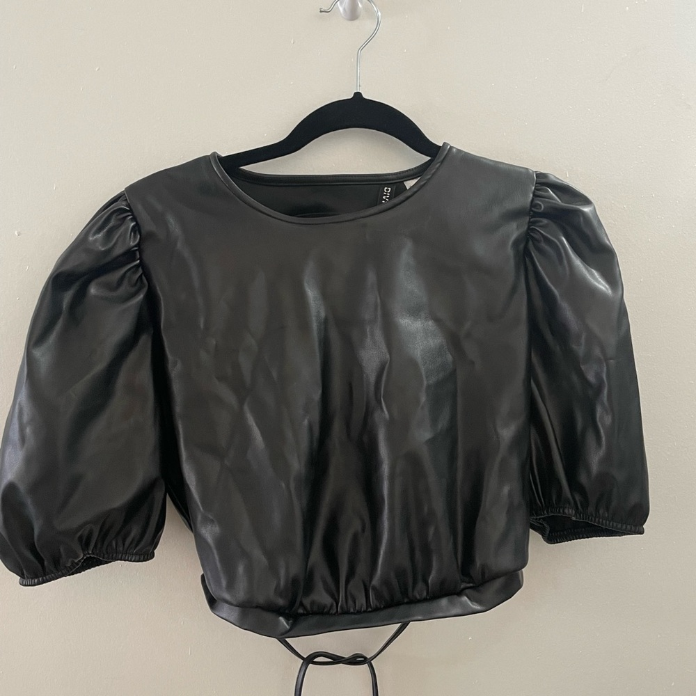 H&M black faux leather top